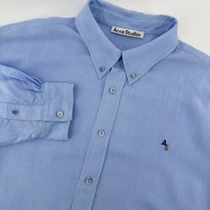 Acne Studios Light Blue Oxford Button Down Shirt Classic AS Monogram Size 42 XL